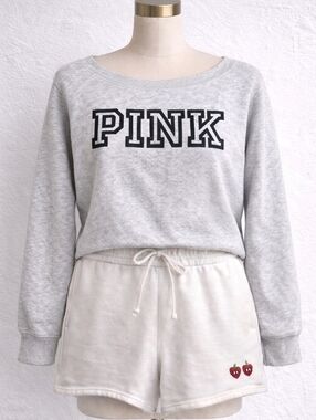 Victoria’s Secret PINK Set Sweatshirt & Shorts Size M Gray Lounge